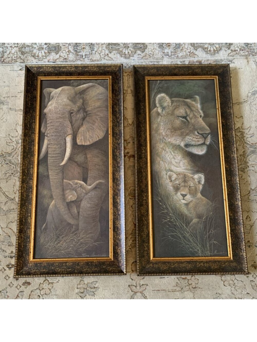 Ruane Manning Protective Care Proud Mother Elephant Lion Framed Prints Set of 2